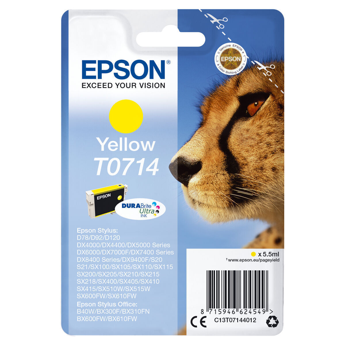Epson T0714 Γνήσιο Μελάνι Εκτυπωτή InkJet Κίτρινο (C13T07144022)