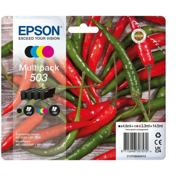 Epson 503 Γνήσιο Πακέτο 4 Μελανιών Εκτυπωτή InkJet Κίτρινο / Κυανό / Ματζέντα / Μαύρο (C13T09Q64020)