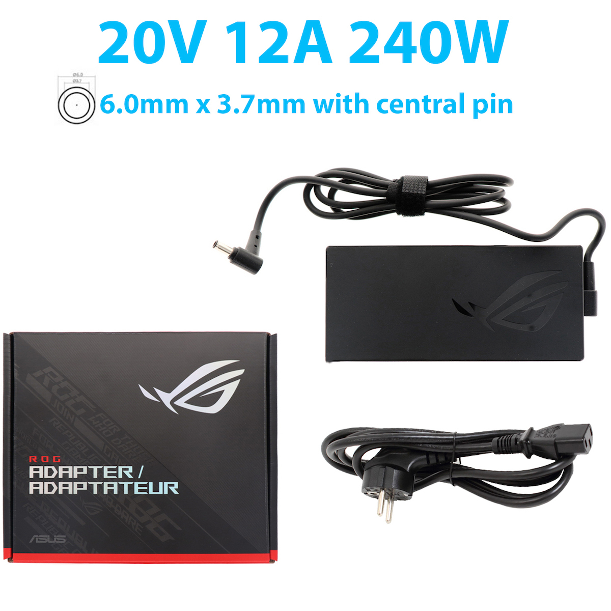 Asus Φορτιστής Laptop 240W 20V 12A με Αποσπώμενο Καλώδιο Τροφοδοσίας - Image 1