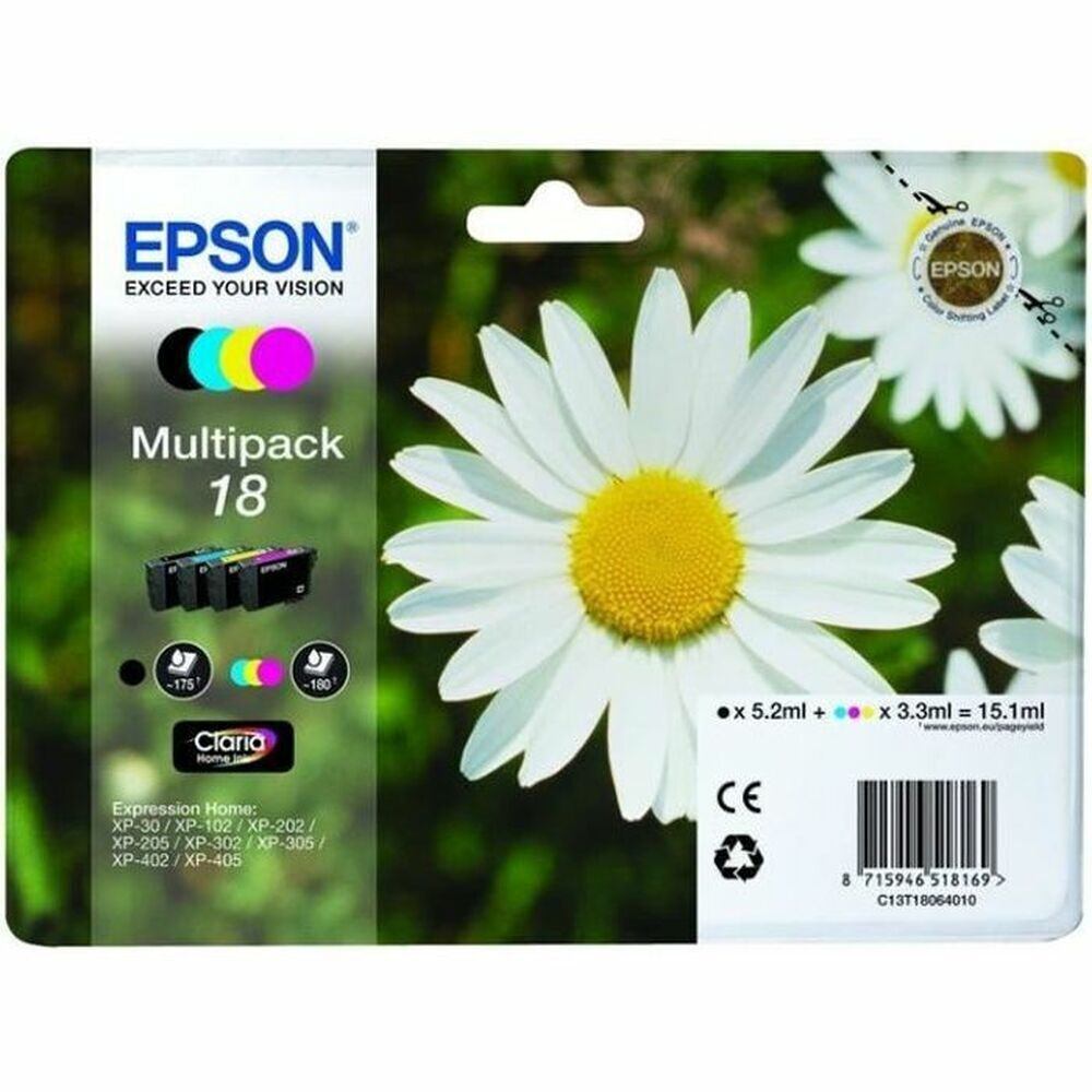Epson 18 Γνήσιο Πακέτο 4 Μελανιών Εκτυπωτή InkJet Κίτρινο / Κυανό / Ματζέντα / Μαύρο (C13T18064022)