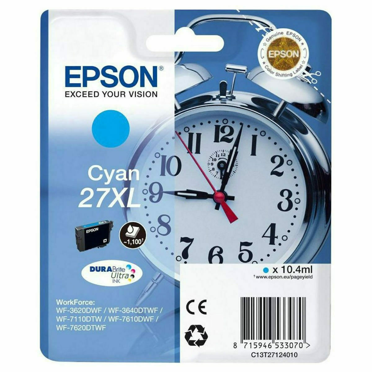 Epson 27XL Γνήσιο Μελάνι Εκτυπωτή InkJet Κυανό (C13T27124012)