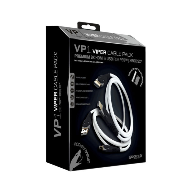 Gioteck Viper Cable Pack (HDMI & USB-C) HDMI 2.1 Braided HDMI male - HDMI male 2m Λευκό