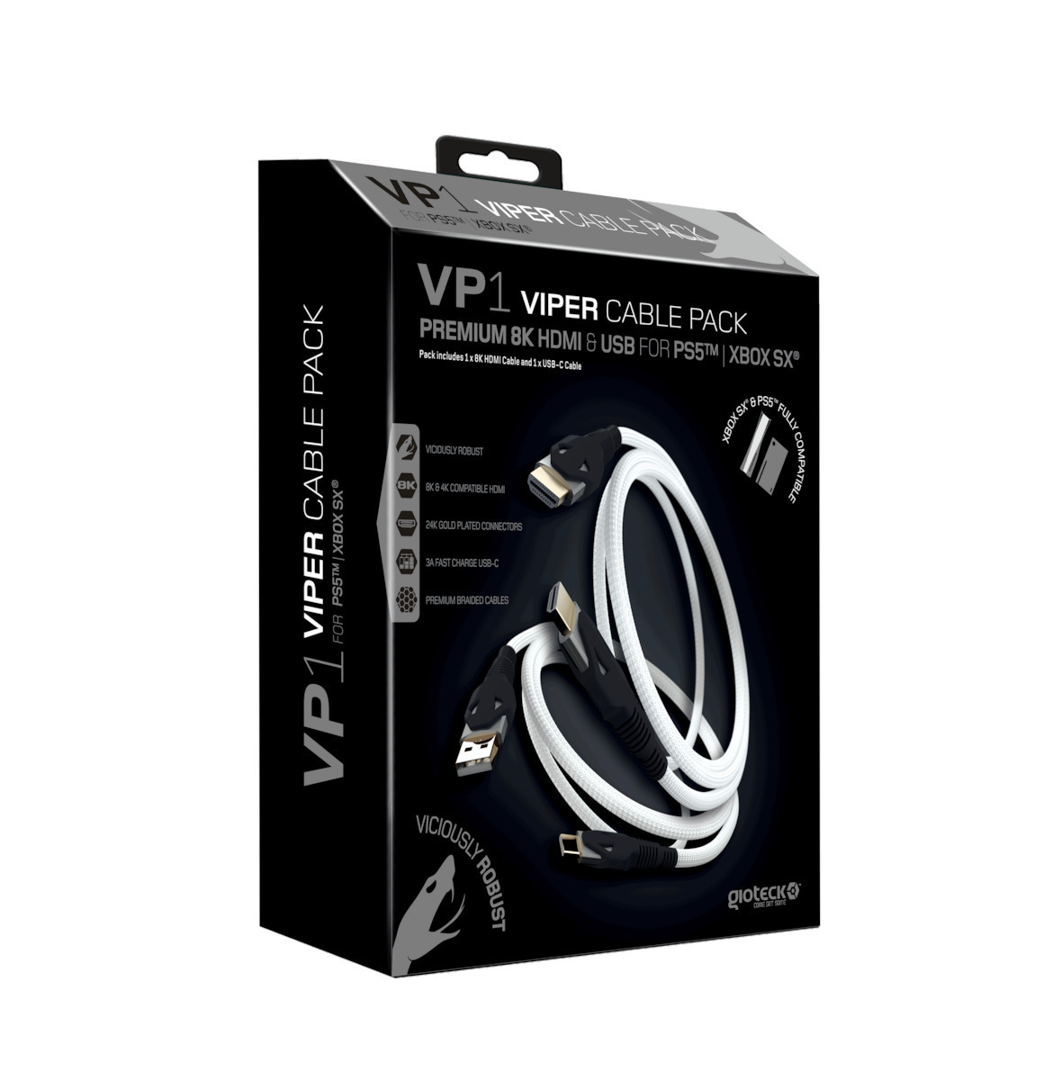Gioteck Viper Cable Pack (HDMI & USB-C) HDMI 2.1 Braided HDMI male - HDMI male 2m Λευκό - Image 1