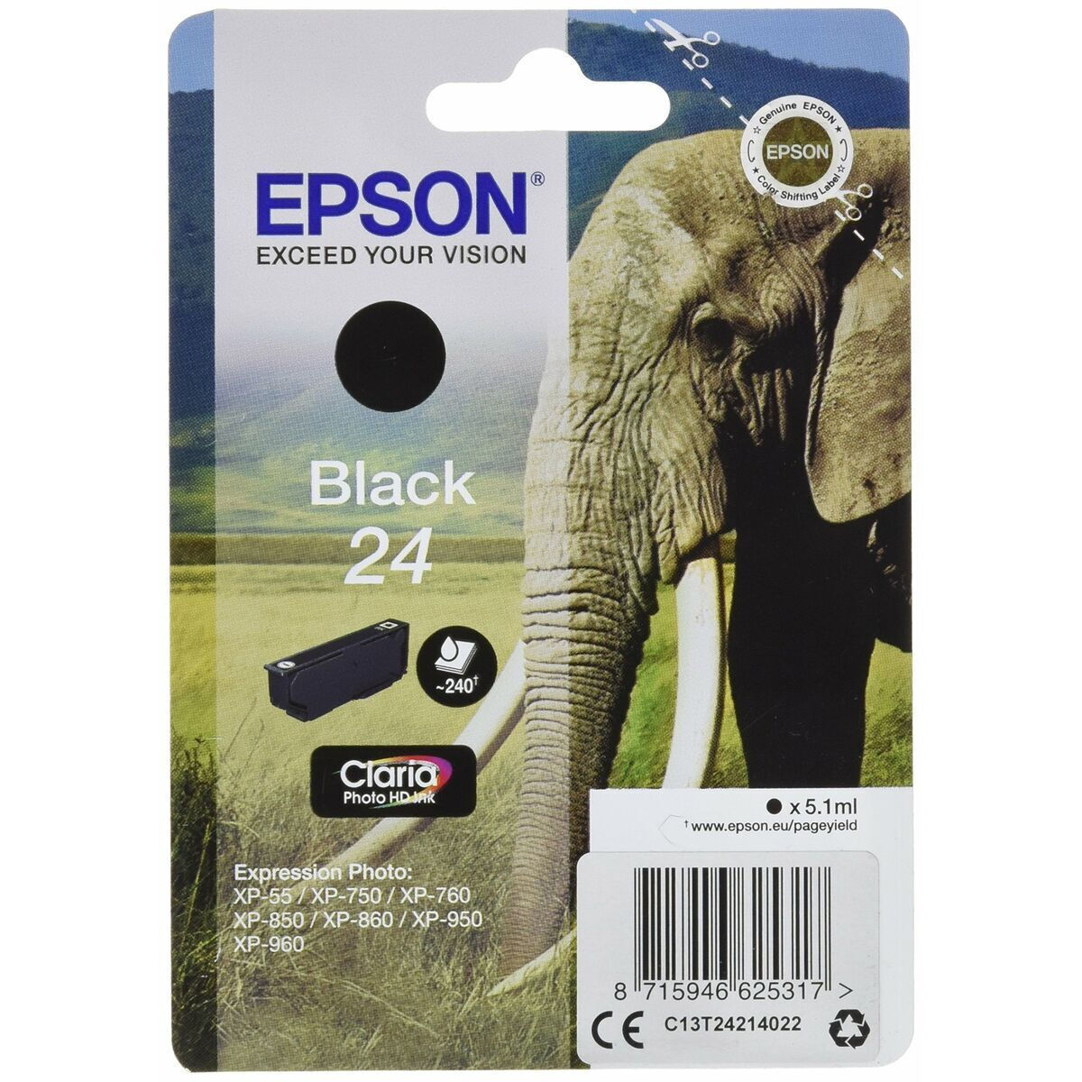 Epson Γνήσιο Μελάνι Εκτυπωτή InkJet Μαύρο (C13T24214022)