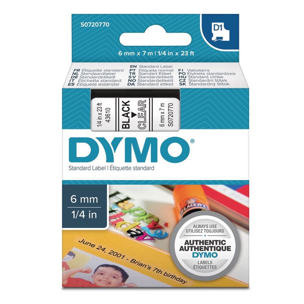 Dymo 43610 Ταινία Ετικετογράφου 7m x 6mm σε Μαύρο Χρώμα - Image 1