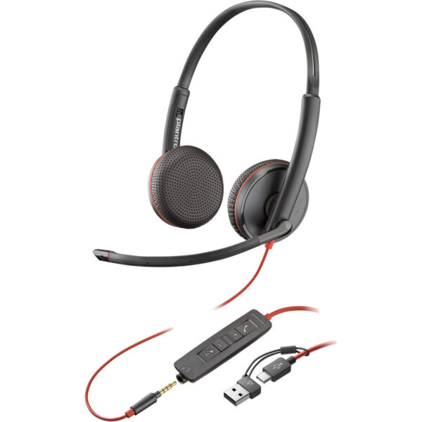 Poly Blackwire 3225 On Ear Multimedia Ακουστικά με μικρόφωνο και σύνδεση 3.5mm Jack / USB-C