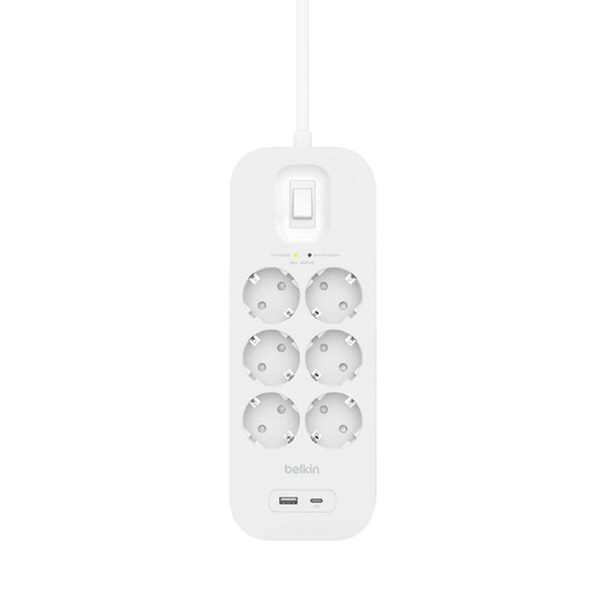 Belkin Πολύπριζο Ασφαλείας 6 Θέσεων με 1 USB-A, 1 USB-C, Διακόπτη και Καλώδιο 2m