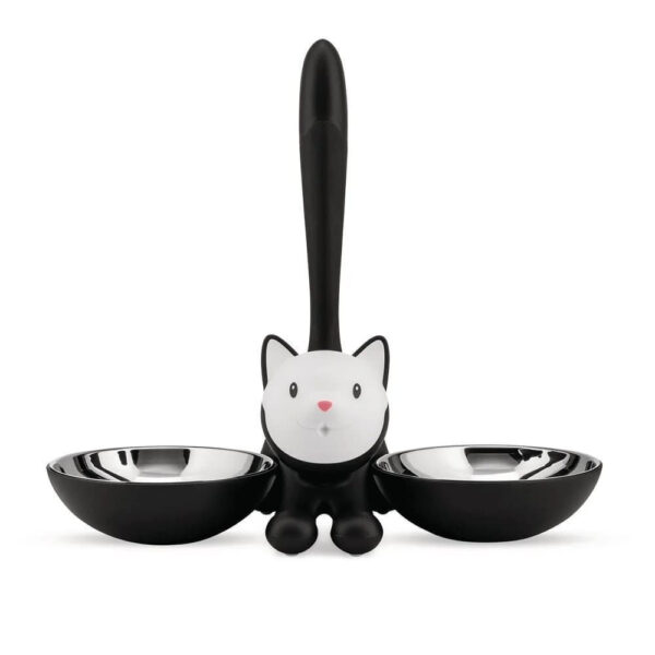Δοχείο Φαγητού Γάτας 2 Θέσεων Tigrito Ammi09 B 32x16x28cm Silver-black Alessi