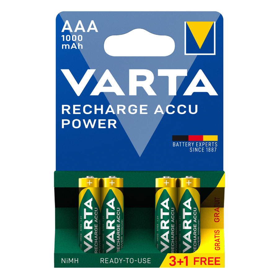 Varta Rechargeable Accu AAA 1000mAh 1.2V 4τμχ - Image 1