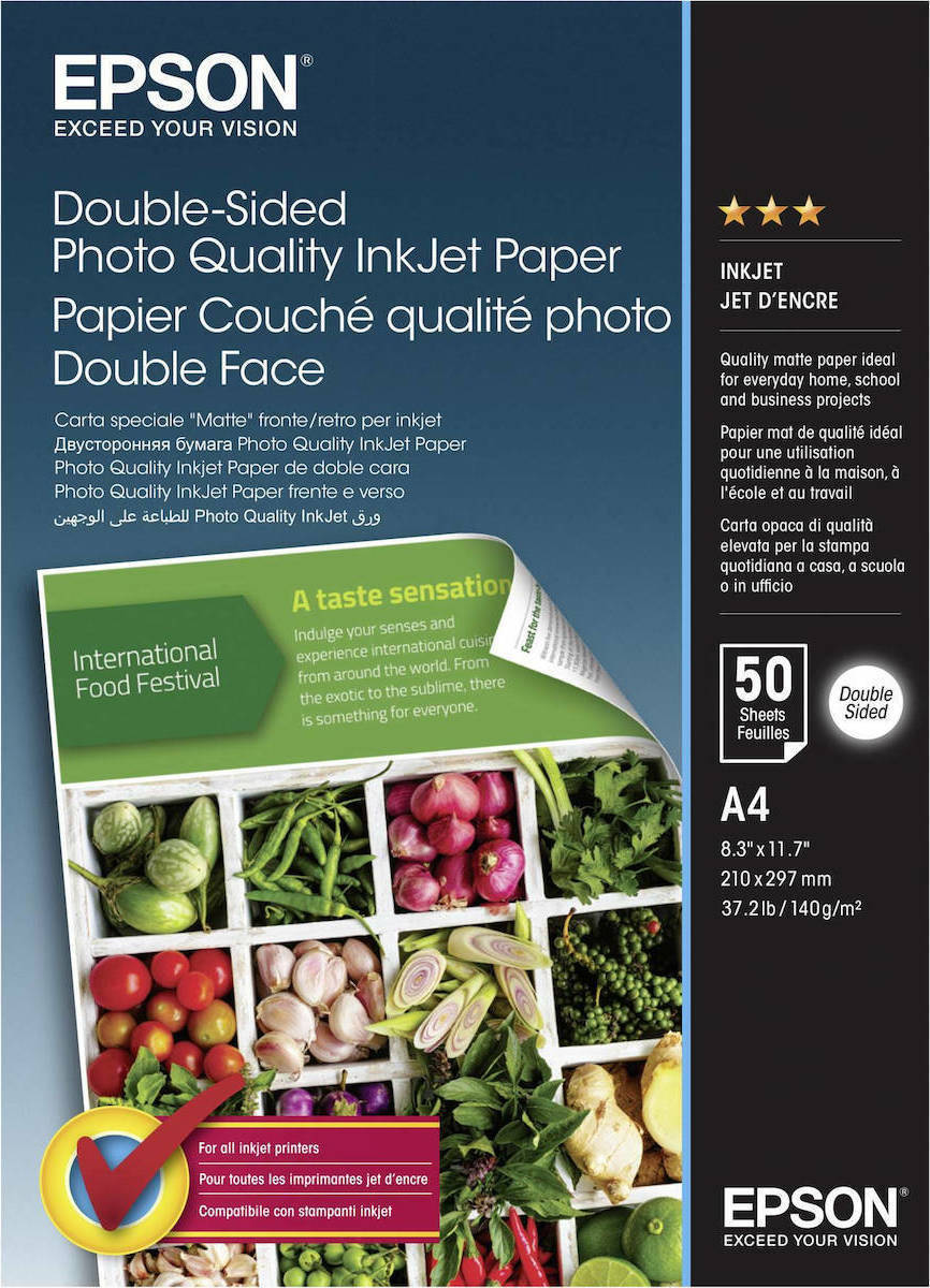 Epson Double Sided Matte Φωτογραφικό Χαρτί A4 (21x30) 140gr/m² για Εκτυπωτές Inkjet 50 Φύλλα