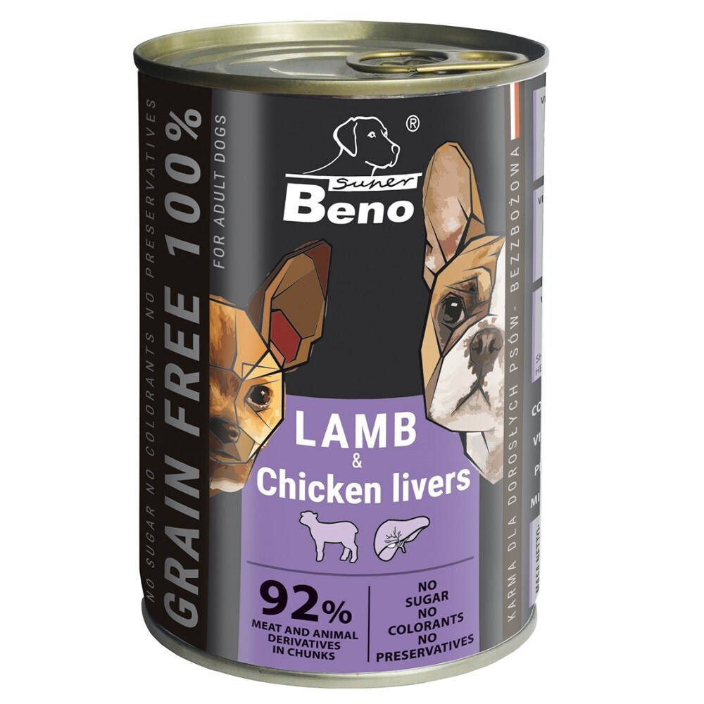 Super Beno Lamb Chicken Livers Wet Dog Food 415g