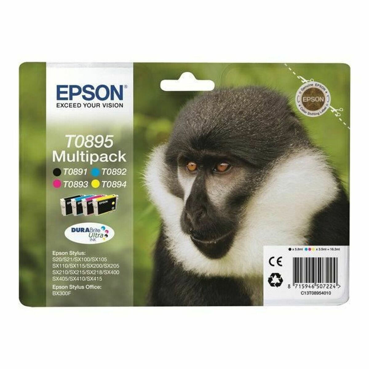 Epson T0895 Γνήσιο Πακέτο 4 Μελανιών Εκτυπωτή InkJet Μαύρο / Πολλαπλό (Color) (C13T08954020)