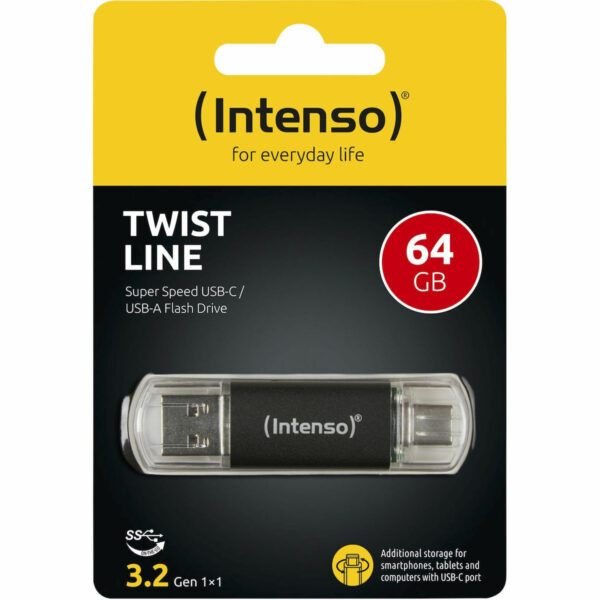 Intenso Twist Line 64GB USB 2.0 USB-A & USB-C Μαύρο