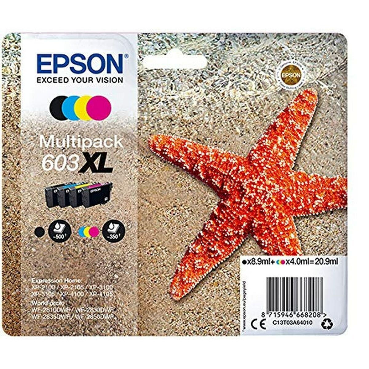 Epson 603XL Γνήσιο Πακέτο 4 Μελανιών Εκτυπωτή InkJet Κίτρινο / Κυανό / Ματζέντα / Μαύρο (C13T03A64020)