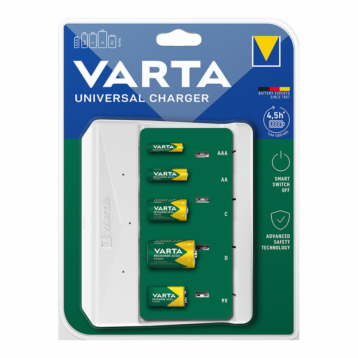 Varta Universal USB Φορτιστής Μπαταριών Μεγέθους σε Ασημί χρώμα
