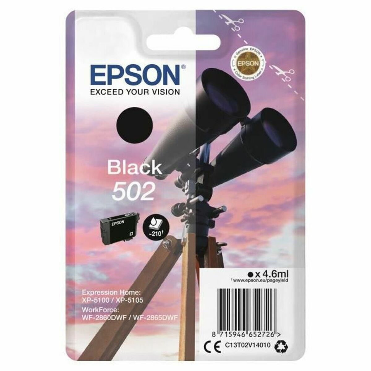 Epson 502 Γνήσιο Μελάνι Εκτυπωτή InkJet Μαύρο (C13T02V14020)