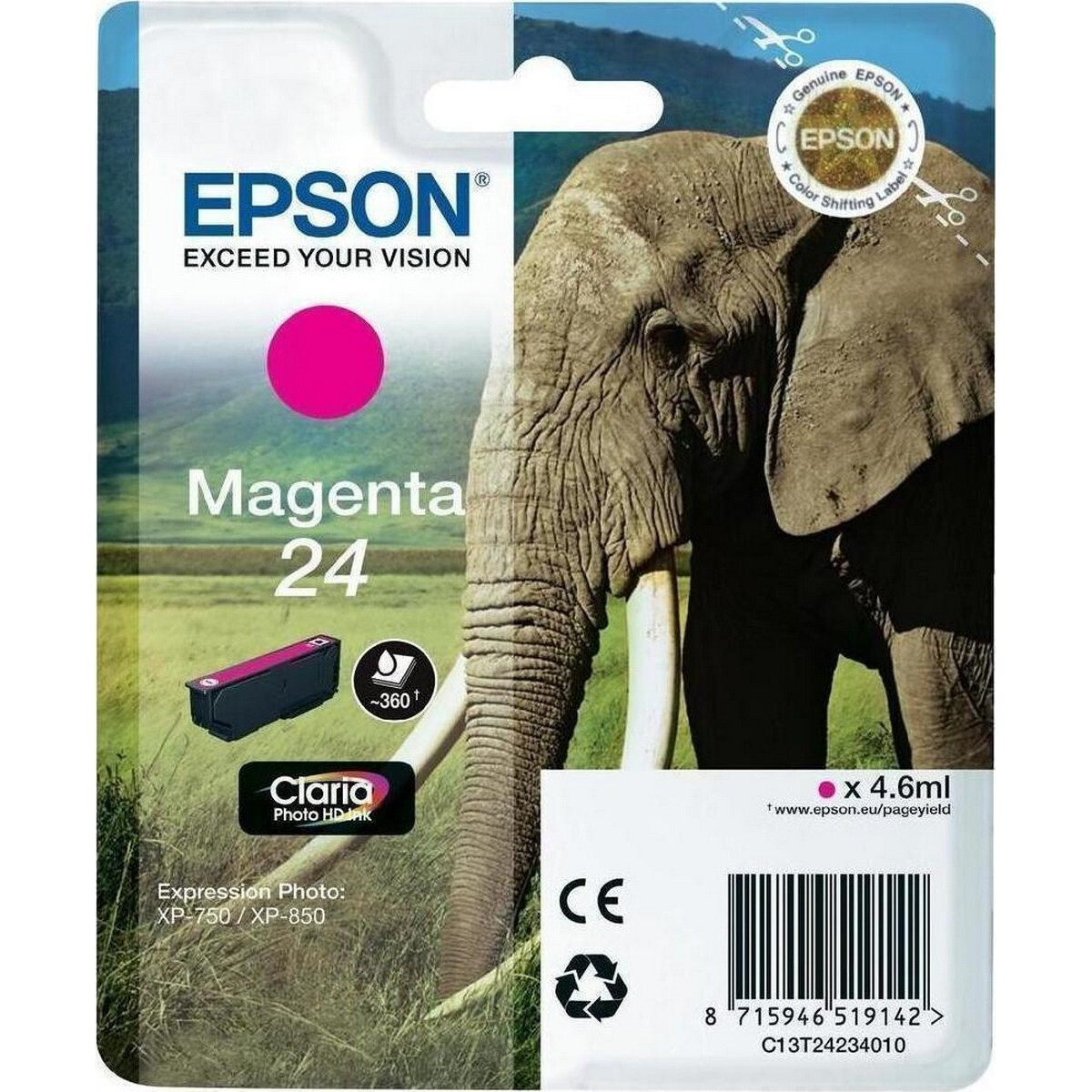 Epson 24 Magenta Γνήσιο Μελάνι Εκτυπωτή InkJet Ματζέντα (C13T24234010 C13T24234012)