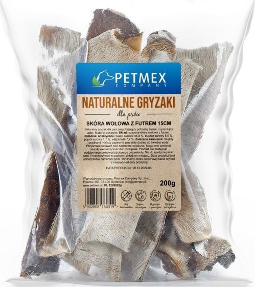 Petmex Petmex Skóra Wołowa Z Futrem Gryzak Naturalny 15cm 200g