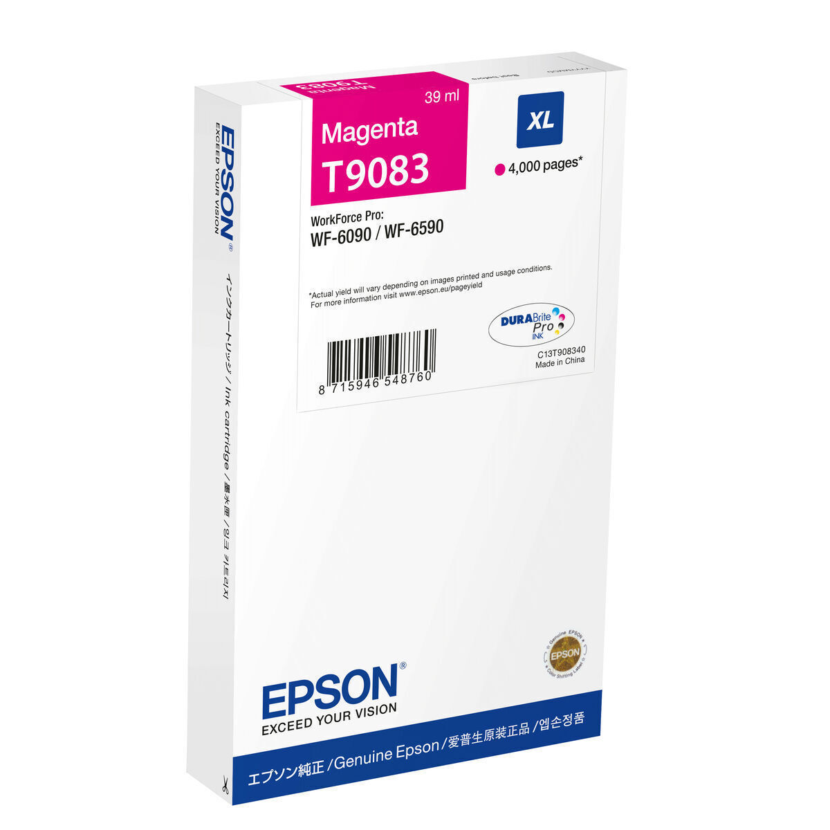 Epson T9083 XL Γνήσιο Μελάνι Εκτυπωτή InkJet Ματζέντα (C13T90834N)