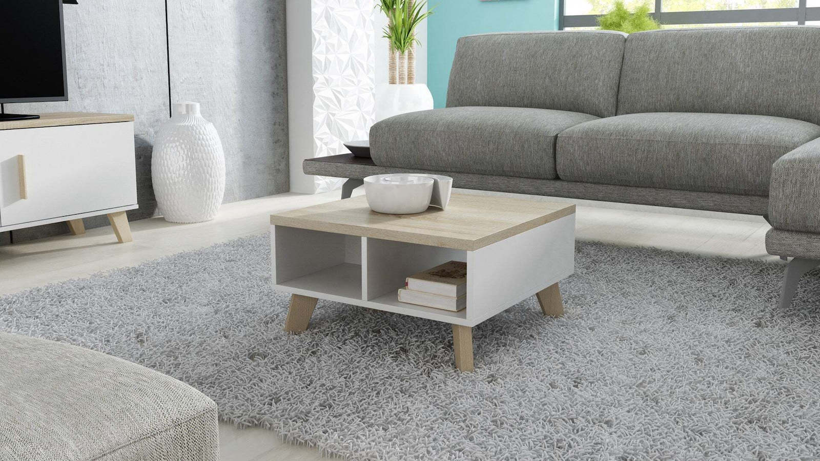 Τραπεζάκι Σαλονιού Lotta 60x60x35cm White / Sonoma Oak