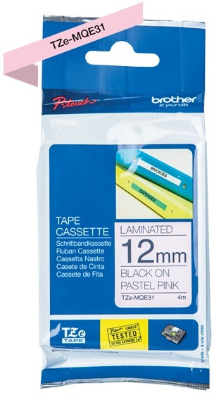 Brother Tze-mqe31 Tape Black Pastel Light Pink 12mm/4m