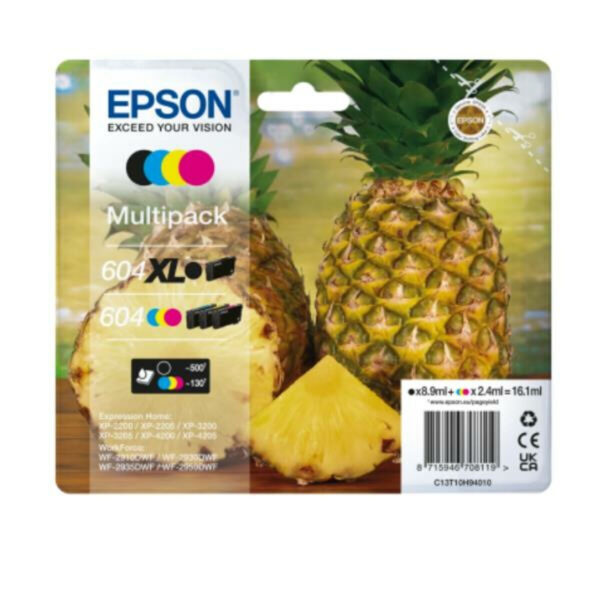 Epson 604XL Γνήσιο Πακέτο 4 Μελανιών Εκτυπωτή InkJet Πολλαπλό (Color) (C13T10H94020)