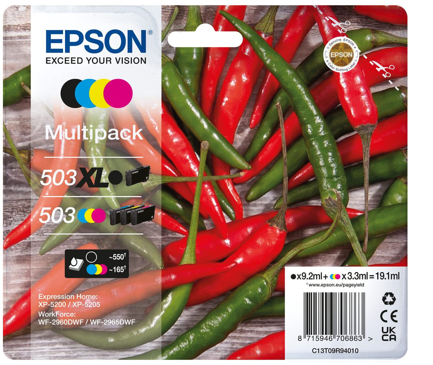 Epson 503XL/503 Γνήσιο Πακέτο 4 Μελανιών Εκτυπωτή InkJet Κίτρινο / Κυανό / Ματζέντα / Μαύρο (C13T09R94010)