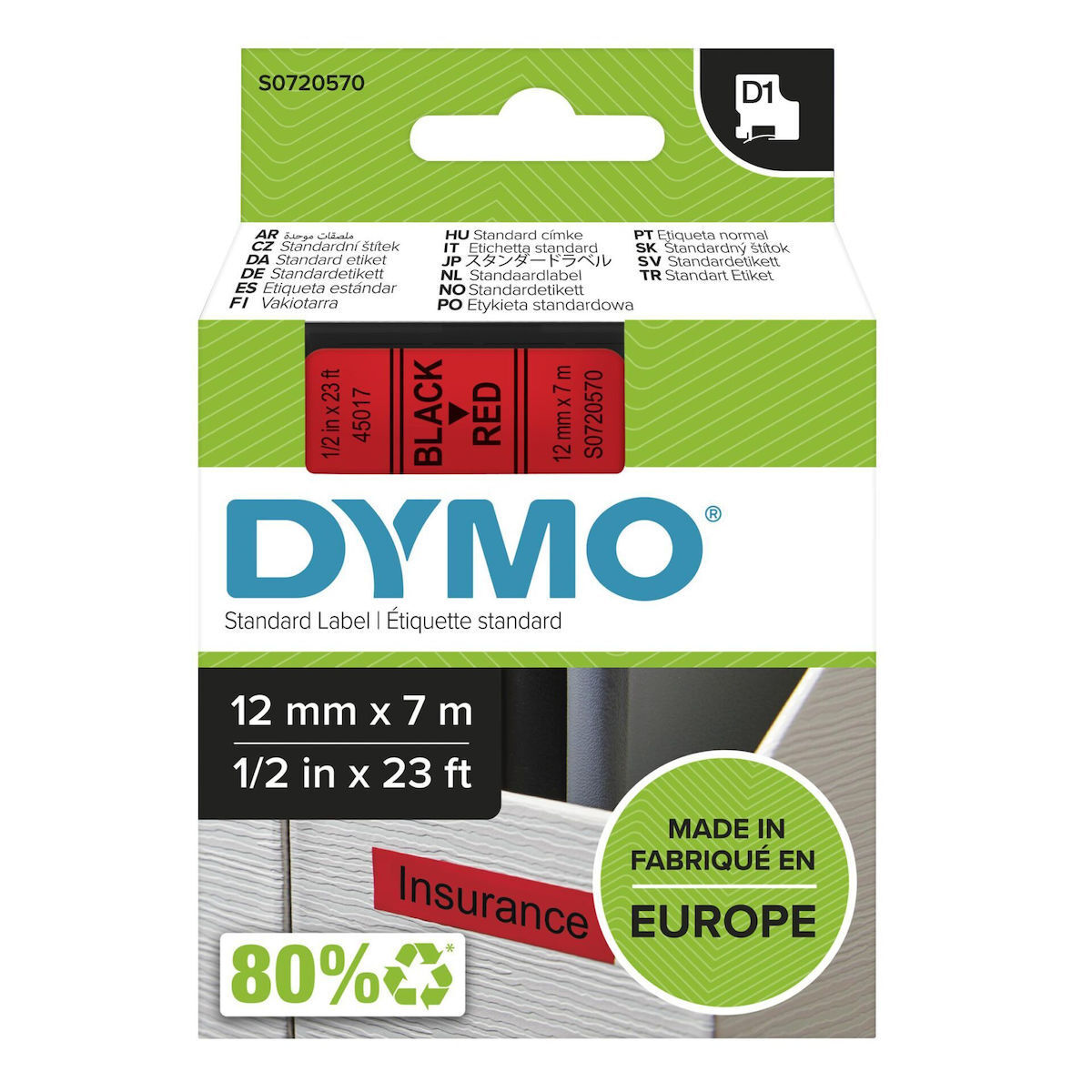 Dymo Ταινία Ετικετογράφου 7m x 12mm σε Κόκκινο Χρώμα - Image 1