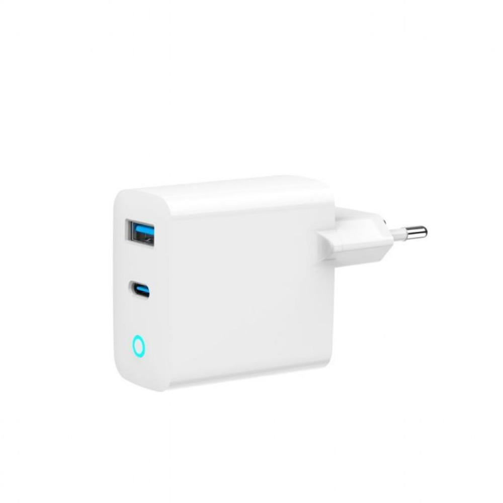 Gembird Φορτιστής Χωρίς Καλώδιο GaN με Θύρα USB-A και Θύρα USB-C 65W Power Delivery / Quick Charge 3.0 Λευκός (TA-UC-PDQC65L-W-01)