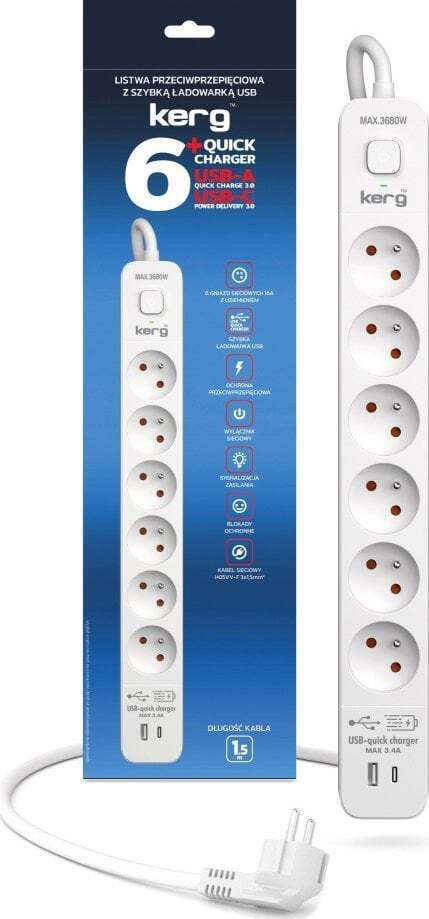 Triton Πολύπριζο 6 Θέσεων με Καλώδιο 3m Γκρι
