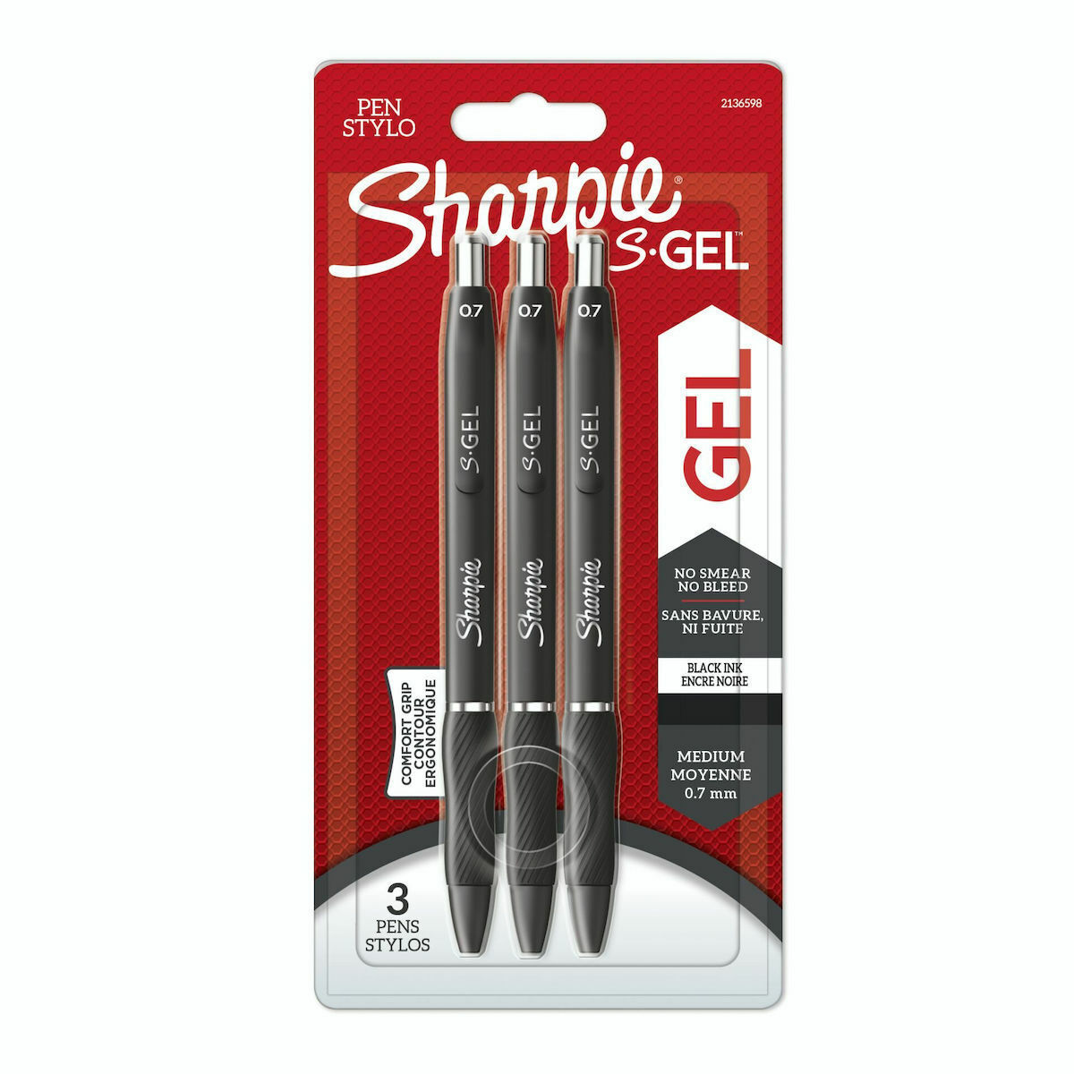 Sharpie S-Gel Στυλό 0.7mm Μαύρο με Μαύρο Μελάνι 3τμχ