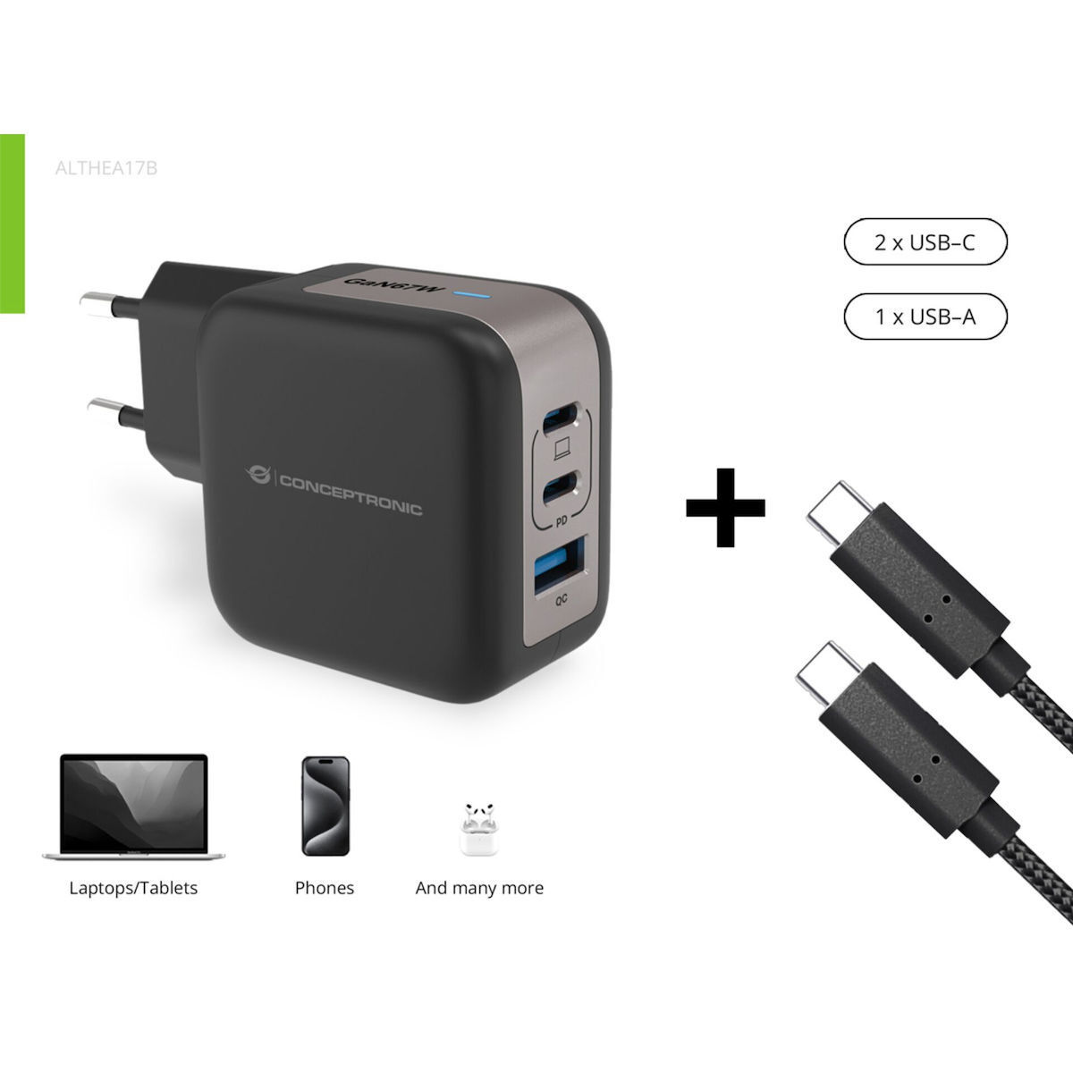 Conceptronic ALTHEA17B USB-C 67W με Καλώδιο USB-C - USB-C - Image 1