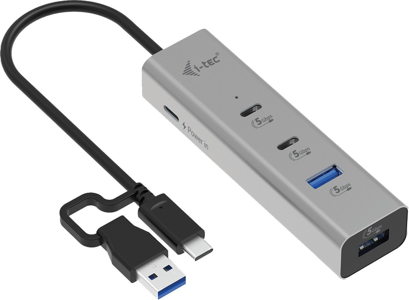 i-tec USB 2.0 Hub 4 Θυρών με σύνδεση USB-C & Θύρα Φόρτισης Ασημί