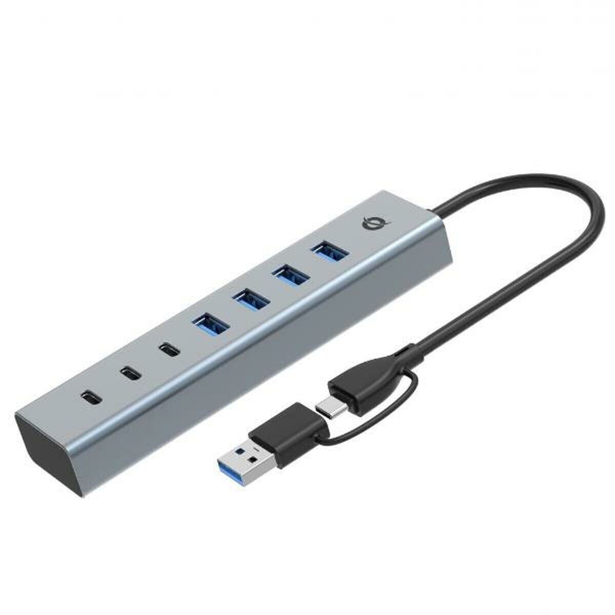 Conceptronic USB 3.0 Hub 7 Θυρών με σύνδεση USB-A / USB-C & Θύρα Φόρτισης Ασημί - Image 1