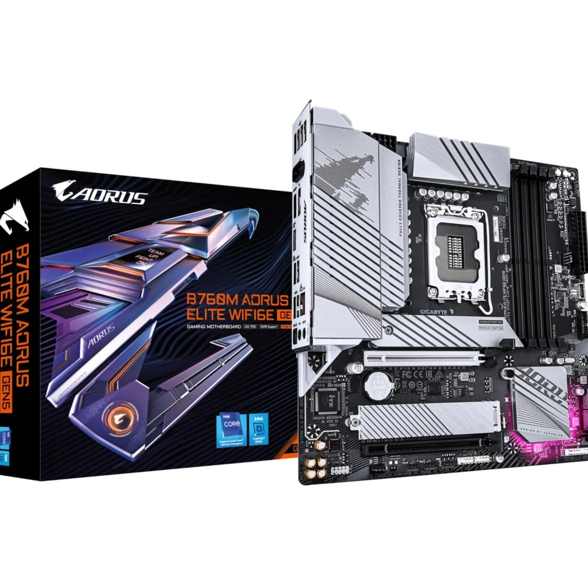 GIGABYTE B760M AORUS ELITE WIFI6E GEN5 Motherboard - Supports 14th Gen. Intel Core CPUs, 12+1+1 phases VRM, up to 5600MHz DDR5, 2xPCIe 4.0 M.2, Wi-Fi 6E, 2.5 GbE LAN, USB 3.2 Gen 2x2 - Image 1