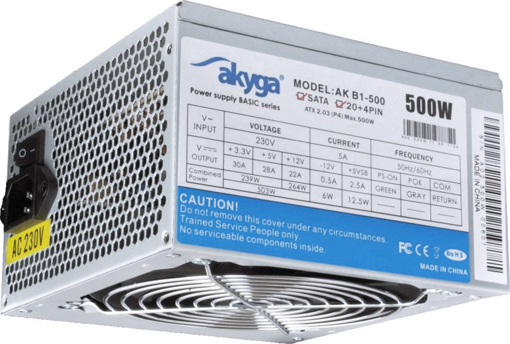 Akyga AK-B1-500 500W Γκρι Τροφοδοτικό Υπολογιστή Full Wired