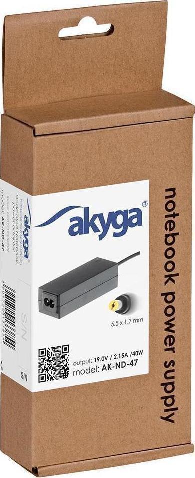 Akyga Φορτιστής Laptop 40W 19V 2.15A για Acer χωρίς Καλώδιο Τροφοδοσίας