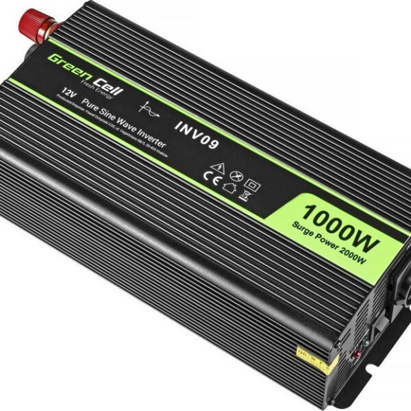 Green Cell Inverter Αυτοκινήτου Καθαρού Ημιτόνου 2000W για Μετατροπή 12V DC σε 230V AC με 1xUSB
