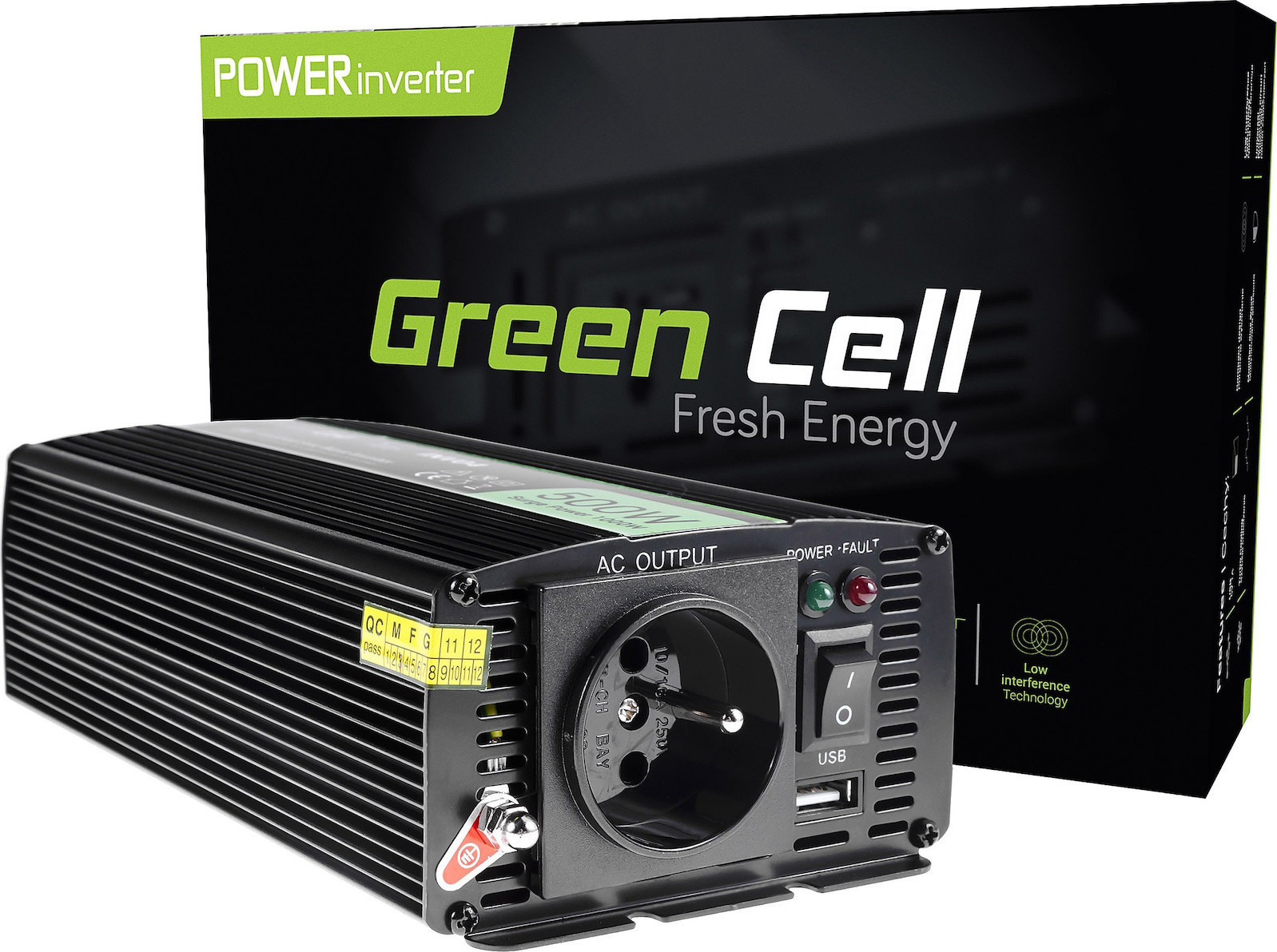 20200623113436_green_cell_car_power_inverter_24v_to_230v_500w Green Cell Inverter Αυτοκινήτου Τροποποιημένου Ημιτόνου 500W για Μετατροπή 24V DC σε 230V AC με 1xUSB - Image 1