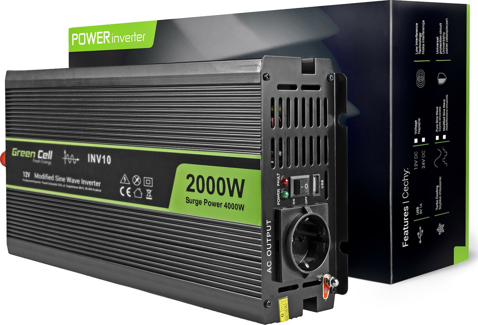 20200904144919_1ab3628a Green Cell Inverter Αυτοκινήτου Τροποποιημένου Ημιτόνου 2000W για Μετατροπή 12V DC σε 230V AC με 1xUSB - Image 2