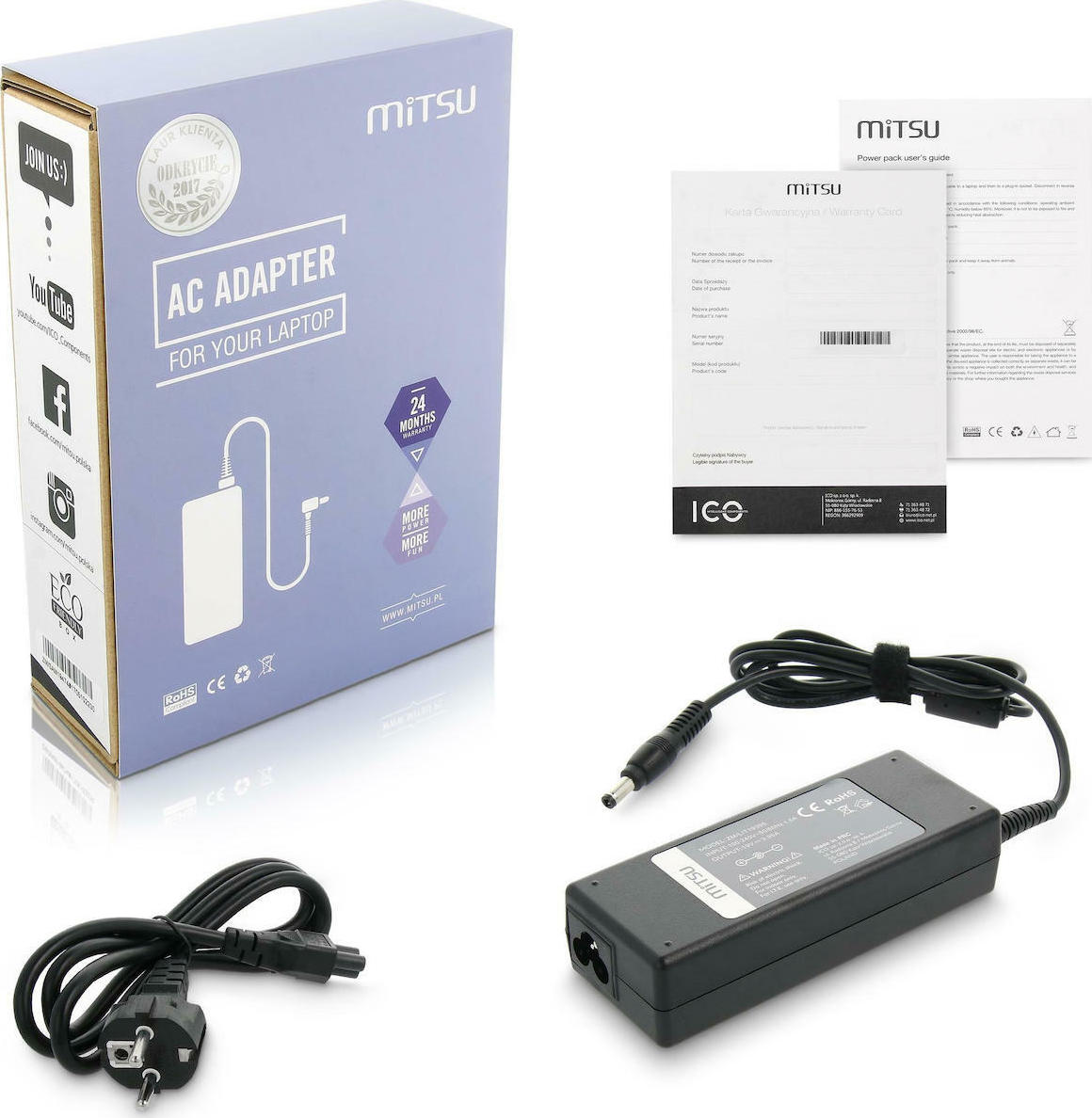 Mitsu Φορτιστής Laptop 75W 19V 3.95A για Asus με Αποσπώμενο Καλώδιο Τροφοδοσίας