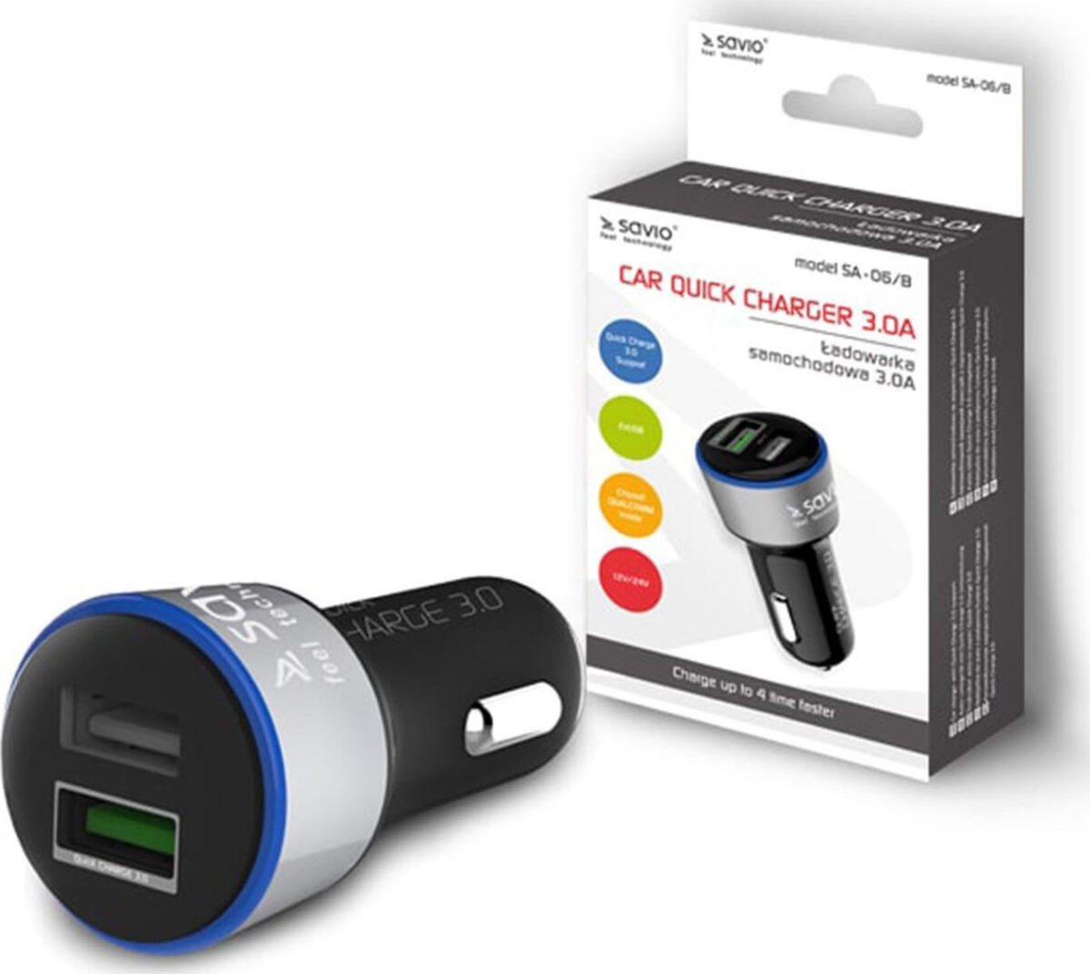 Savio SA-06 Φορτιστής Αυτοκινήτου με Θύρες 2xUSB-A - Image 2