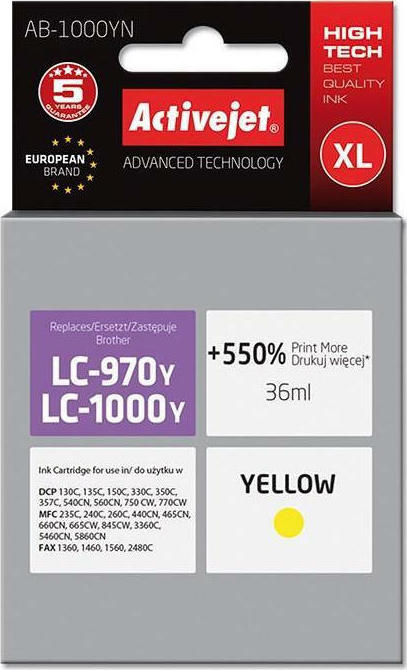 Active Jet Συμβατό Μελάνι Εκτυπωτή InkJet Brother LC-1000Y/LC-970Y 36ml Κίτρινο