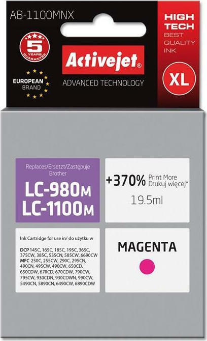 Active Jet Συμβατό Μελάνι Εκτυπωτή InkJet Brother LC-1100M/LC-980M 19.5ml Ματζέντα