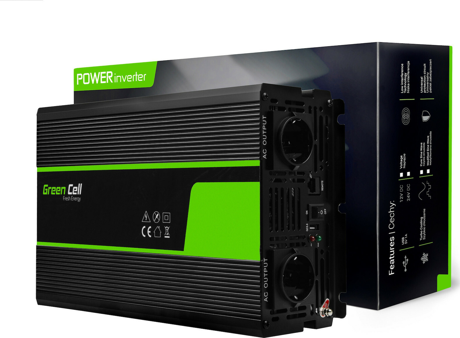 20201222132602_green_cell_pure_sinusoid_car_power_inverter_24v_se_230v_2000w Green Cell Pure Sinusoid Inverter Αυτοκινήτου Καθαρού Ημιτόνου 2000W για Μετατροπή 24V DC σε 230V AC με 1xUSB - Image 1