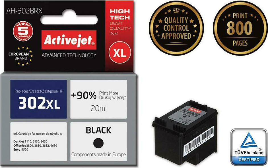 Active Jet Συμβατό Μελάνι Εκτυπωτή InkJet HP 302XL F6U68AE 20ml Μαύρο