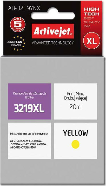 Active Jet Συμβατό Μελάνι Εκτυπωτή InkJet Brother LC-3219 YXL 20ml Κίτρινο 1τμχ