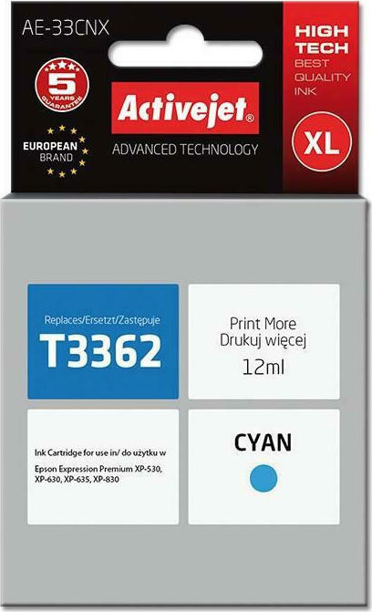 Active Jet Συμβατό Μελάνι Εκτυπωτή InkJet Epson 3XL T3362 12ml Κυανό