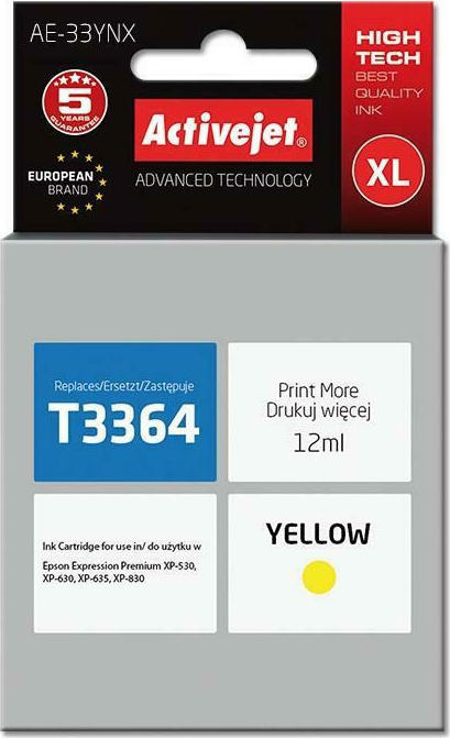 Active Jet Συμβατό Μελάνι Εκτυπωτή InkJet Epson 33XL T3364 12ml Κίτρινο