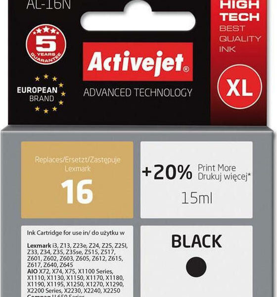 Active Jet Συμβατό Μελάνι Εκτυπωτή InkJet Lexmark 16 10N0016 15ml Μαύρο 1τμχ